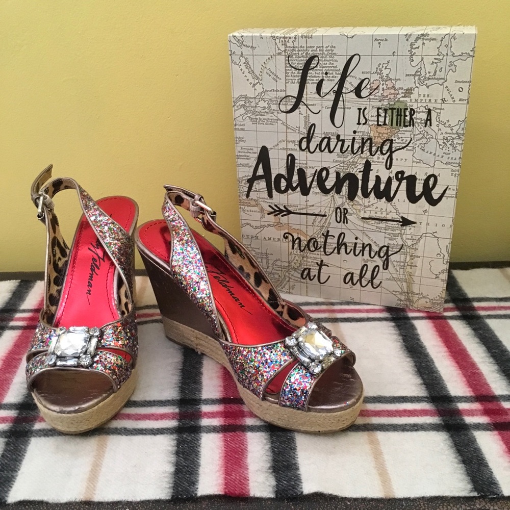 NWOT Beverly Feldman Jeweled Wedges